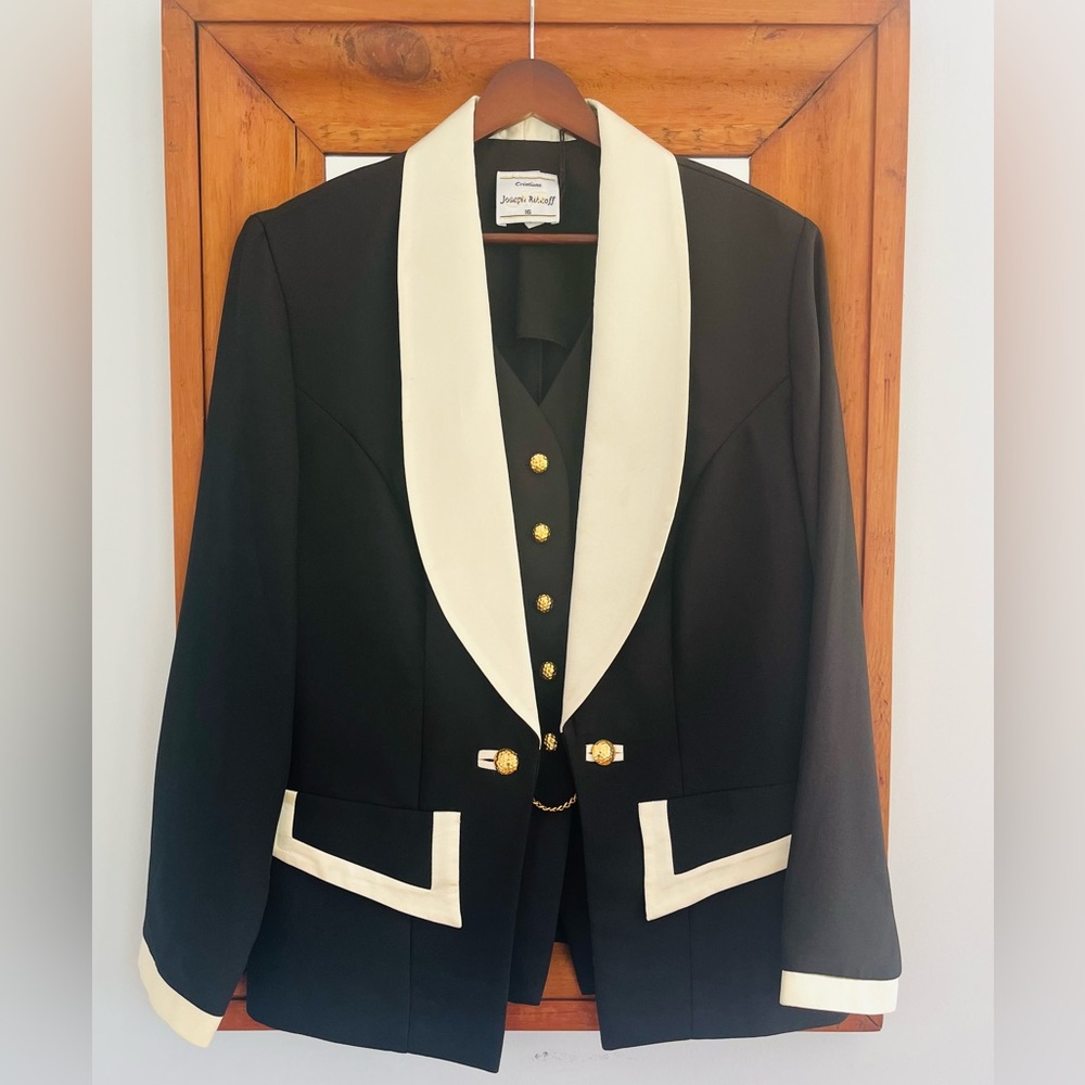 Joseph Ribkoff Black and White Blazer with Gold Accents